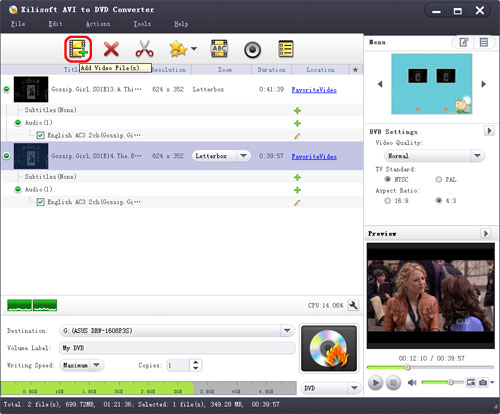 Load the files to create DVD