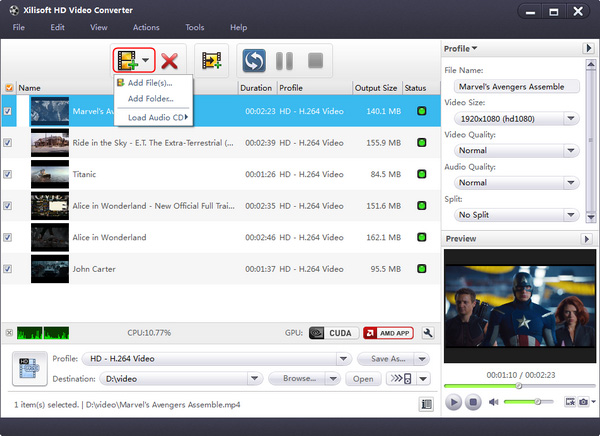 Add the HD videos to convert